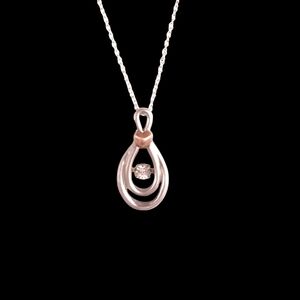 Sterling Silver & 10K Gold Diamond Heart Teardrop Necklace Pendant 3.1 Grams